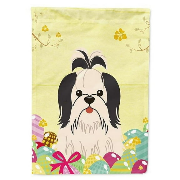 Easter Eggs Shih Tzu Black White Garden Flag