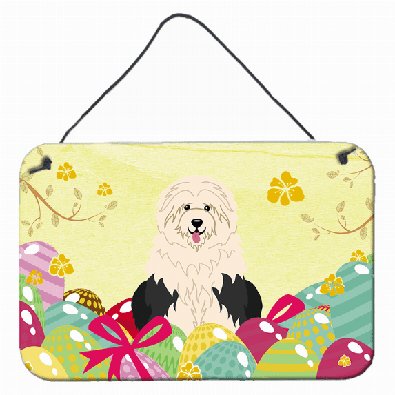 Carolines Treasures BB6096DS812 Easter Eggs Old English Sheepdog Wall or Door Hanging Prints