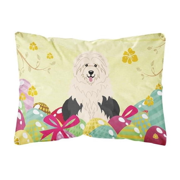 Carolines Treasures BB6096PW1216 Easter Eggs Old English Sheepdog Canvas Fabric Decorative Pillow