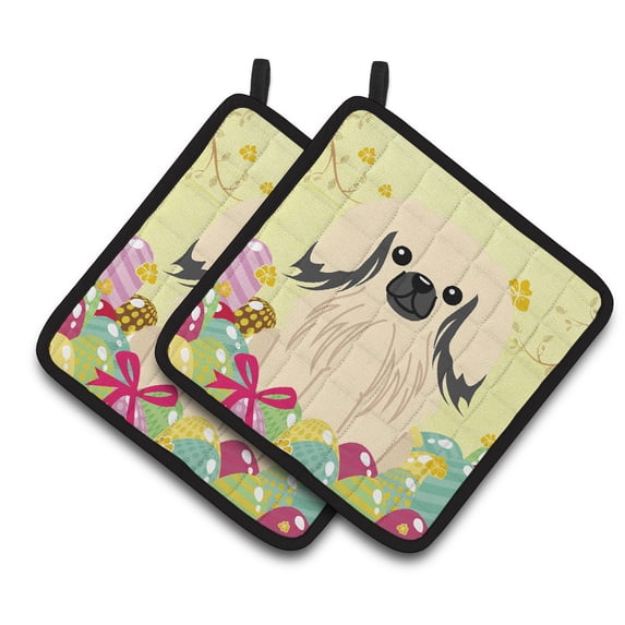 Easter Eggs Pekingnese Cream Pair of Pot Holders