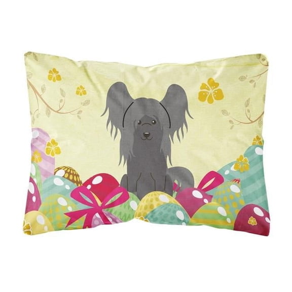 Carolines Treasures BB6112PW1216 Easter Eggs Chinese Crested Black Canvas Fabric Decorative Pillow, 12H x16W, multicolor