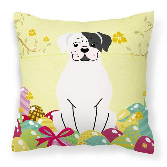 Carolines Treasures BB6114PW1414 Easter Eggs White Boxer Cooper Fabric Decorative Pillow