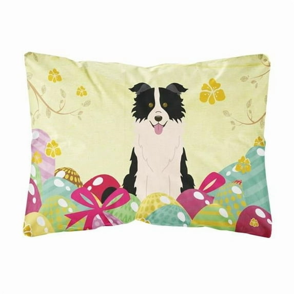 Carolines Treasures BB6118PW1216 Easter Eggs Border Collie Black White Canvas Fabric Decorative Pillow, 12H x16W,