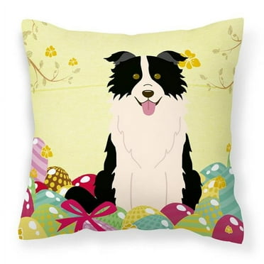 Carolines Treasures BB6118PW1414 Easter Eggs Border Collie Black & White Fabric Decorative Pillow