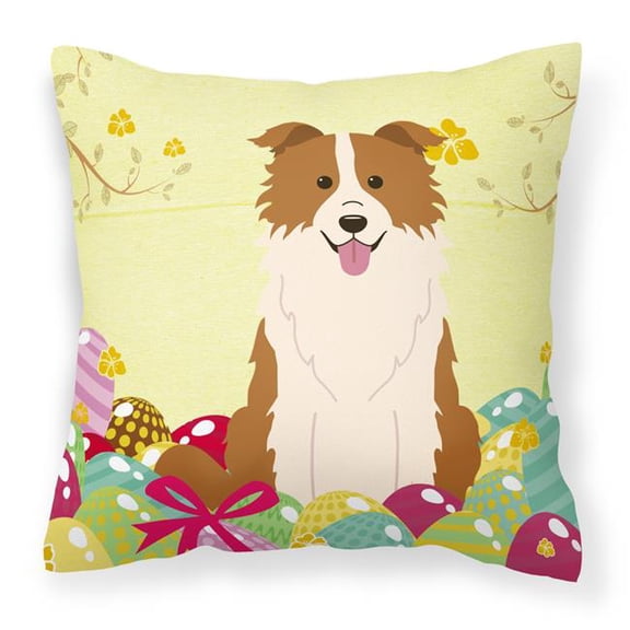 Caroline's Treasures BB6119PW1414 Easter Eggs Border Collie Red White Fabric Decorative Pillow , 14Hx14W, multicolor