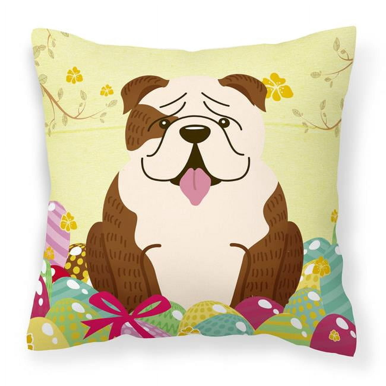 Carolines Treasures BB6121PW1414 Easter Eggs English Bulldog Brindle White Fabric Decorative Pillow