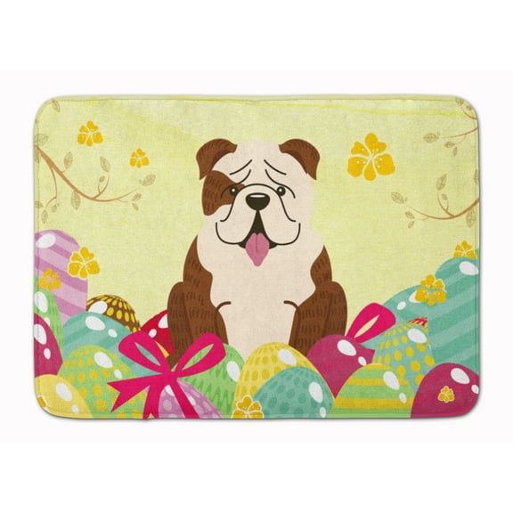 Carolines Treasures BB6121RUG Easter Eggs English Bulldog Brindle White Machine Washable Memory Foam Mat 19 X 27"