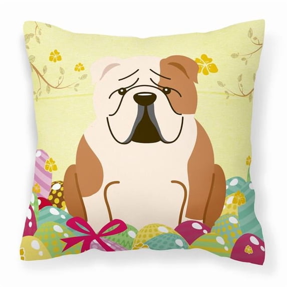 Carolines Treasures BB6125PW1414 Easter Eggs English Bulldog Fawn White Fabric Decorative Pillow