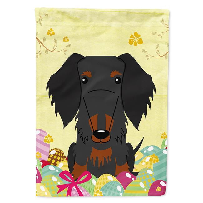Caroline's Treasures BB6127GF Easter Eggs Wire Haired Dachshund Black Tan Flag Garden Size , Small, multicolor