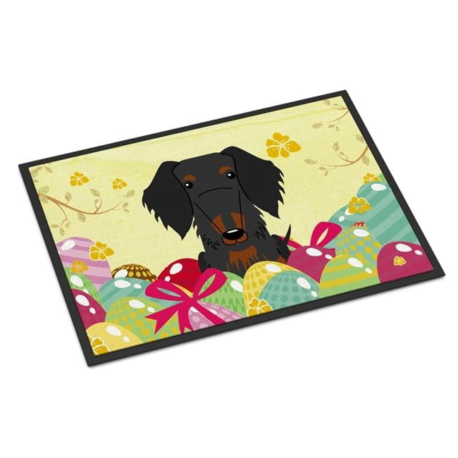 Carolines Treasures BB6127JMAT 24 x 36 in. Easter Eggs Wire Haired Dachshund Black Tan Indoor or Outdoor Mat
