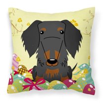 Caroline's Treasures BB6127PW1818 Easter Eggs Wire Haired Dachshund Black Tan Fabric Decorative Pillow , 18H x18W,