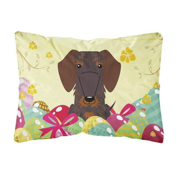 Carolines Treasures BB6129PW1216 Easter Eggs Wire Haired Dachshund Chocolate Canvas Fabric Decorative Pillow, 12H x16W,