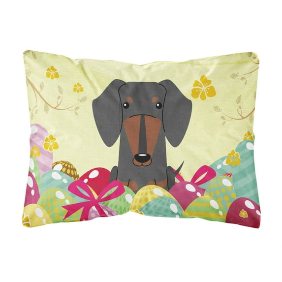 Carolines Treasures BB6132PW1216 Easter Eggs Dachshund Black Tan Canvas Fabric Decorative Pillow, 12H x16W, multicolor