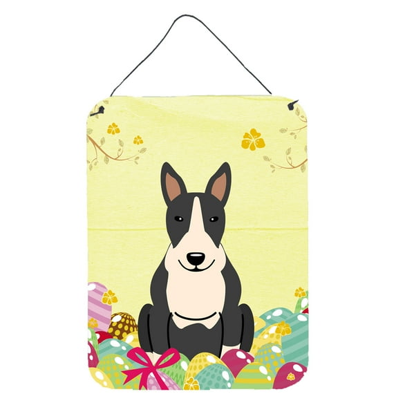 Carolines Treasures BB6133DS1216 Easter Eggs Bull Terrier Black White Wall or Door Hanging Prints