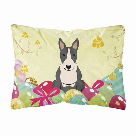 Carolines Treasures BB6133PW1216 Easter Eggs Bull Terrier Black White Canvas Fabric Decorative Pillow, 12H x16W,