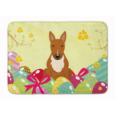 Carolines Treasures BB6134RUG Easter Eggs Bull Terrier Red Machine Washable Memory Foam Mat 19 X 27" multicolor