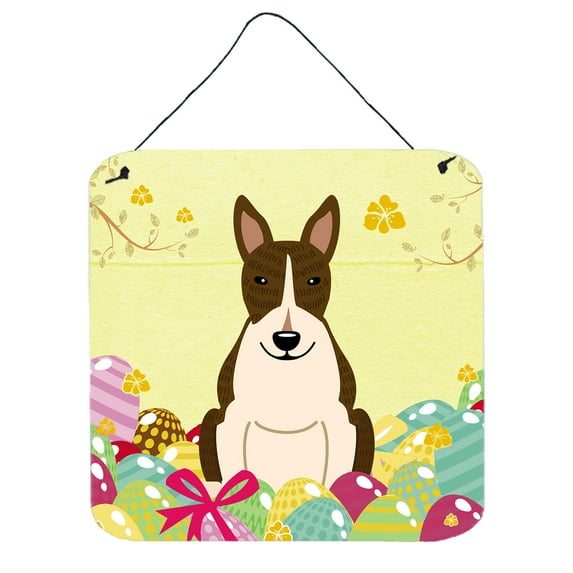 Carolines Treasures BB6136DS66 Easter Eggs Bull Terrier Dark Brindle Wall or Door Hanging Prints
