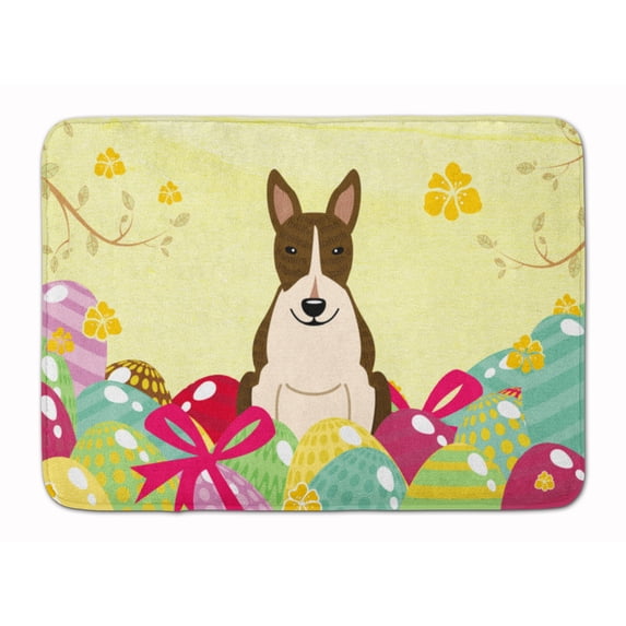 Carolines Treasures BB6136RUG Easter Eggs Bull Terrier Dark Brindle Machine Washable Memory Foam Mat 19 X 27" multicolor