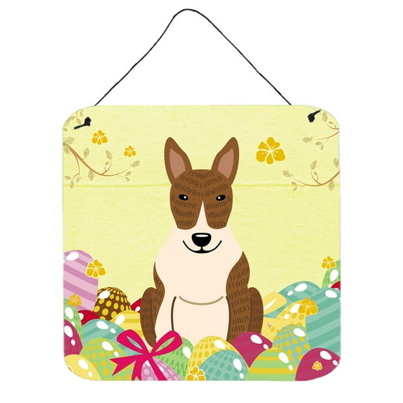 Carolines Treasures BB6137DS66 Easter Eggs Bull Terrier Brindle Wall or Door Hanging Prints