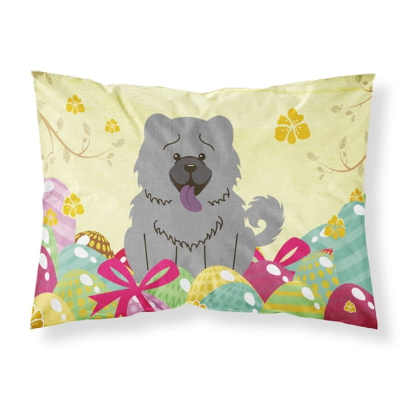 Carolines Treasures BB6139PILLOWCASE Easter Eggs Chow Chow Blue Fabric Standard Pillowcase Standard multicolor