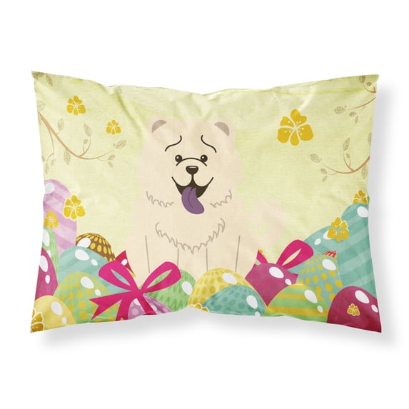 Carolines Treasures BB6140PILLOWCASE Easter Eggs Chow Chow White Fabric Standard Pillowcase Standard multicolor