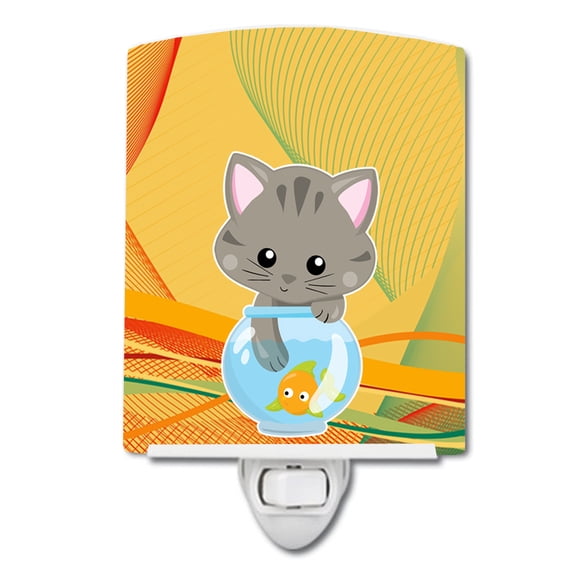Carolines Treasures BB6879CNL Kitten in the Fish Bowl Ceramic Night Light