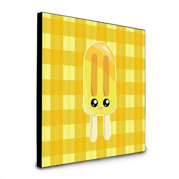Carolines Treasures  8 x 8 x 0.625 in. Ice Pop Popcicle Face Gingham Yellow Artwork Panel Wall Decor