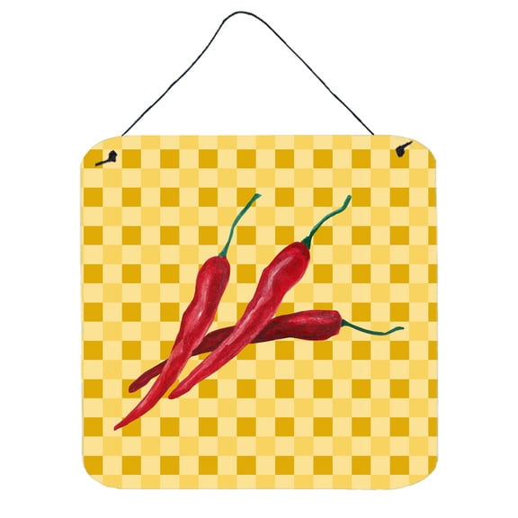 Carolines Treasures BB7195DS66 Chili Peppers on Basketweave Wall or Door Hanging Prints 6x6 multicolor