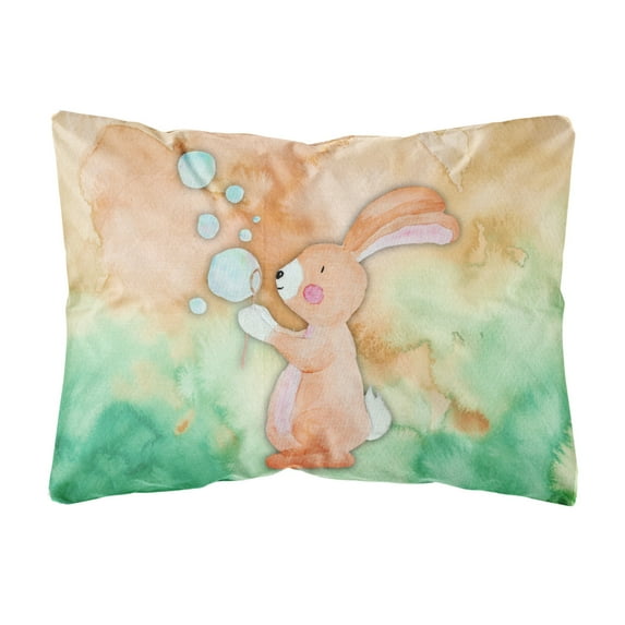 Carolines Treasures BB7349PW1216 Rabbit & Bubbles Watercolor Canvas Fabric Decorative Pillow