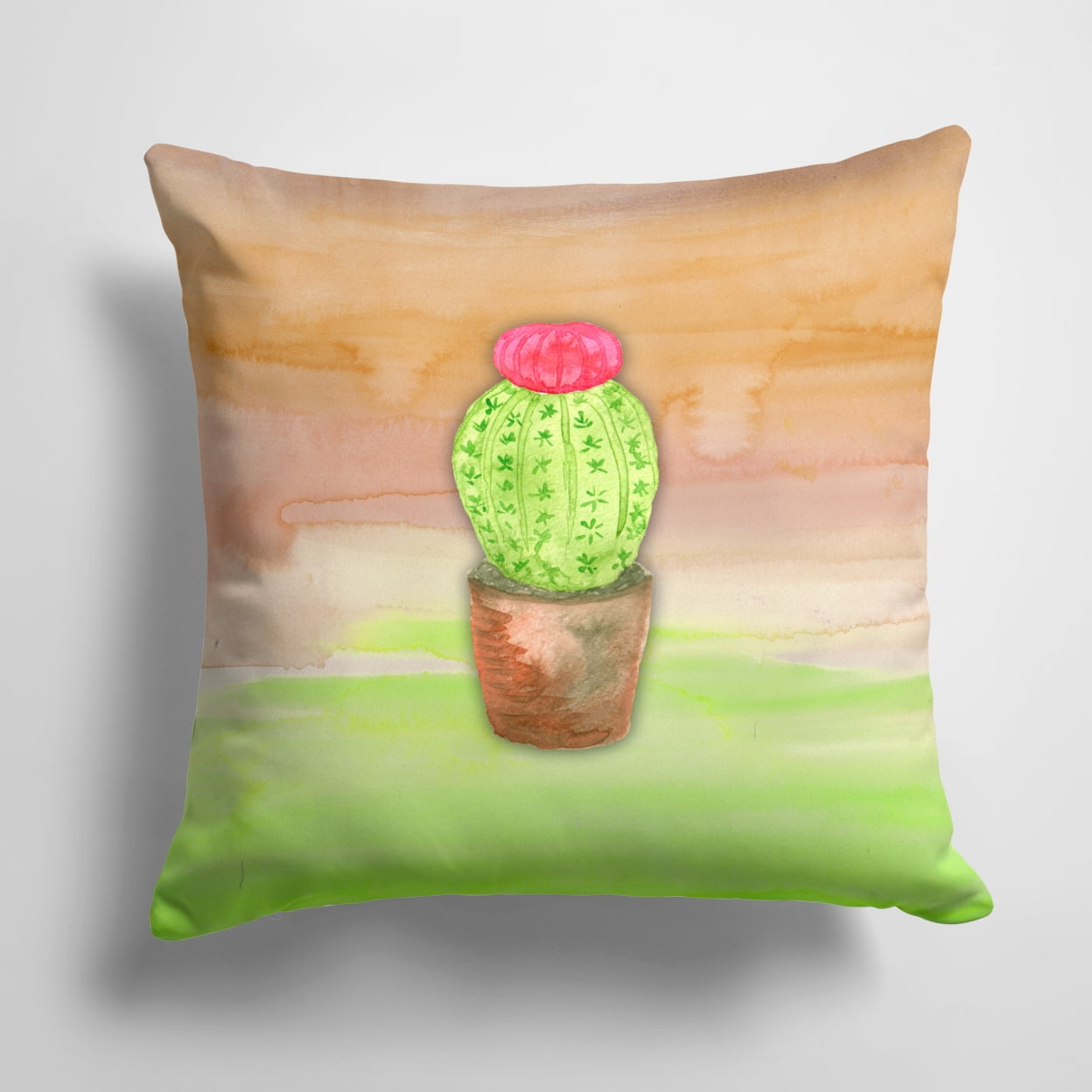 Carolines Treasures BB7365PW1414 Cactus Green and Brown Watercolor Fabric Decorative Pillow  14Hx14W multicolor