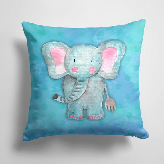 Carolines Treasures BB7372PW1414 Blue Elepant Watercolor Fabric Decorative Pillow 14Hx14W multicolor