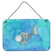 Carolines Treasures BB7386DS812 Blue Fish Watercolor Wall or Door Hanging Prints 8x12 multicolor