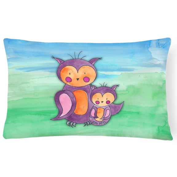 Momma and Baby Owl Watercolor Canvas Fabric Decorative Pillow