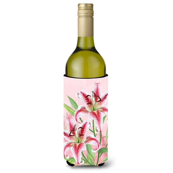 Carolines Treasures BB7446LITERK Pink Lillies Wine Bottle Beverge Insulator Hugger Wine Bottle multicolor