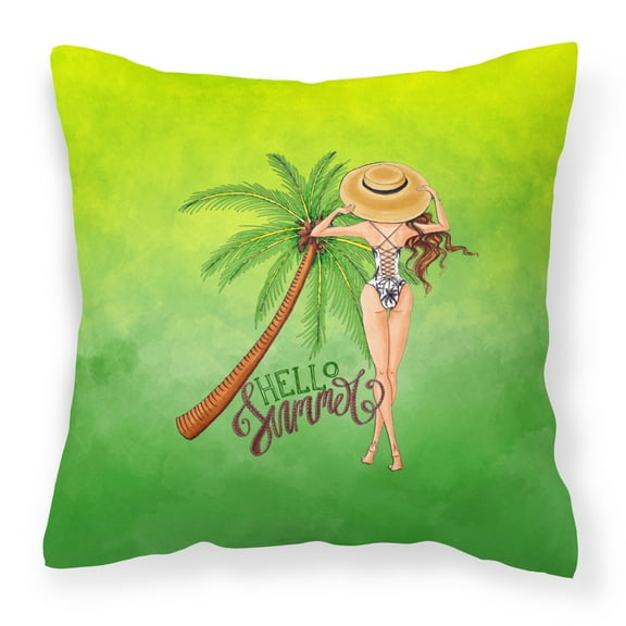 Carolines Treasures BB7452PW1414 Hello Summer Lady in Swimsuit Fabric Decorative Pillow 14Hx14W multicolor