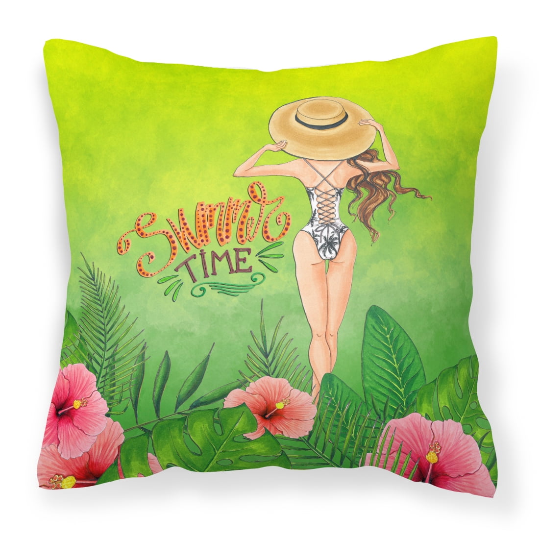 Carolines Treasures BB7455PW1414 Summer Time Lady in Swimsuit Fabric Decorative Pillow