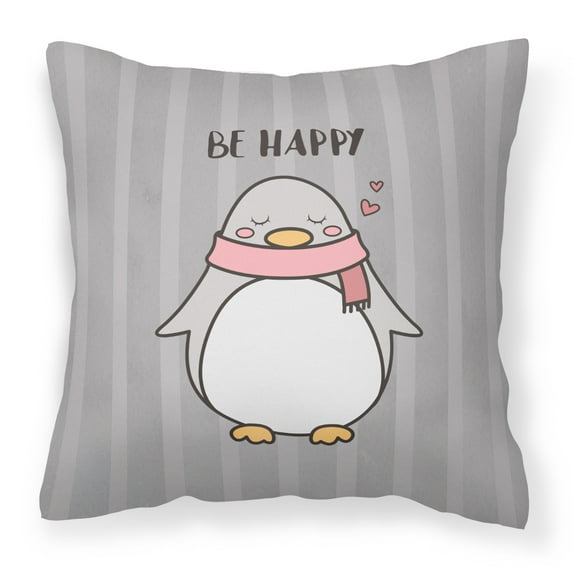 Carolines Treasures BB7478PW1818 Nursery Be Happy Penquin Fabric Decorative Pillow  18H x18W multicolor