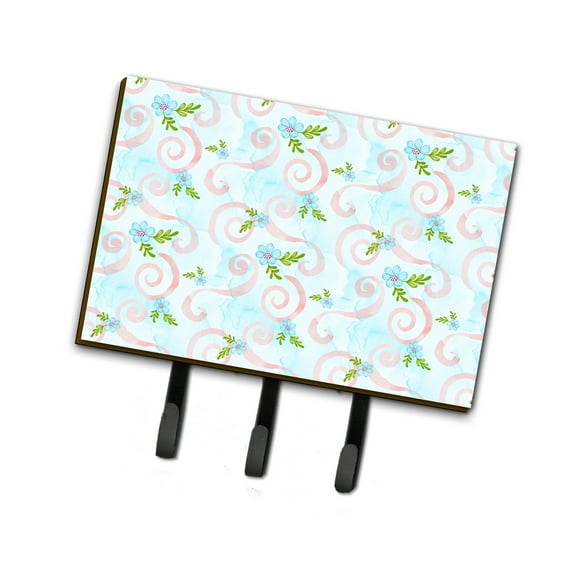 Carolines Treasures BB7482TH68 Watercolor Blue Flowers and Swirls Leash or Key Holder Triple Hook multicolor