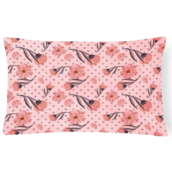 Carolines Treasures BB7499PW1216 Pink Flowers and Polka Dots Canvas Fabric Decorative Pillow 12H x16W multicolor