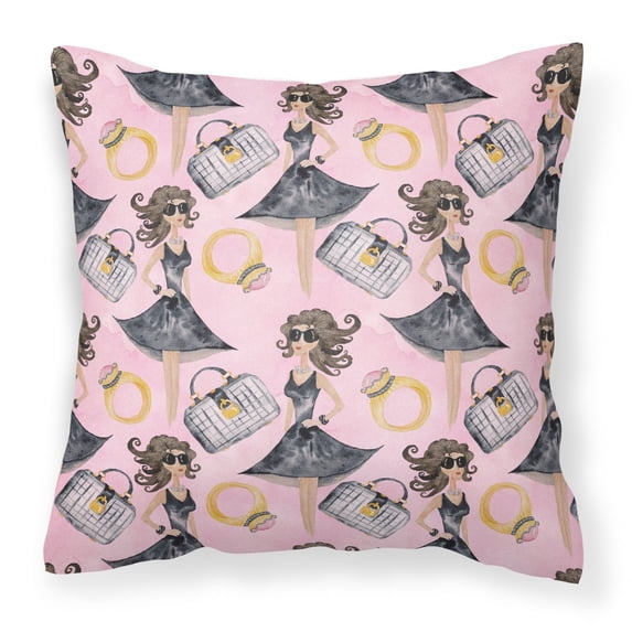 Carolines Treasures BB7500PW1414 Watercolor Fashion Diva on Pink Fabric Decorative Pillow 14Hx14W multicolor