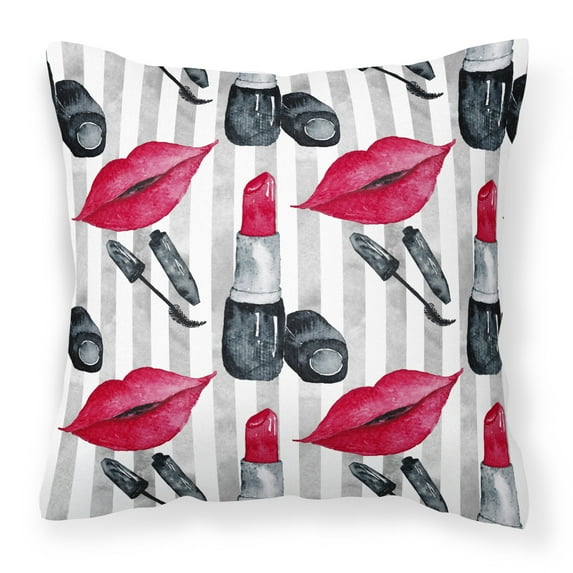 Carolines Treasures BB7512PW1414 Watercolor Lipstick and Grey Stripes Fabric Decorative Pillow 14Hx14W multicolor