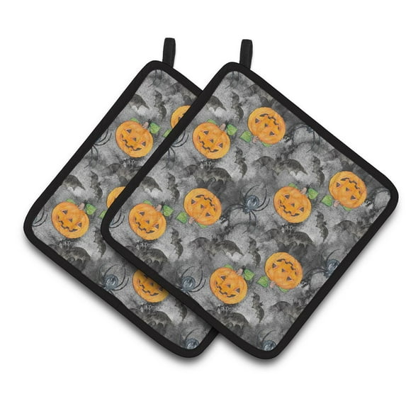 Carolines Treasures BB7525PTHD Watecolor Halloween Jack-O-Lantern Bats Pair of Pot Holders 7.5HX7.5W multicolor