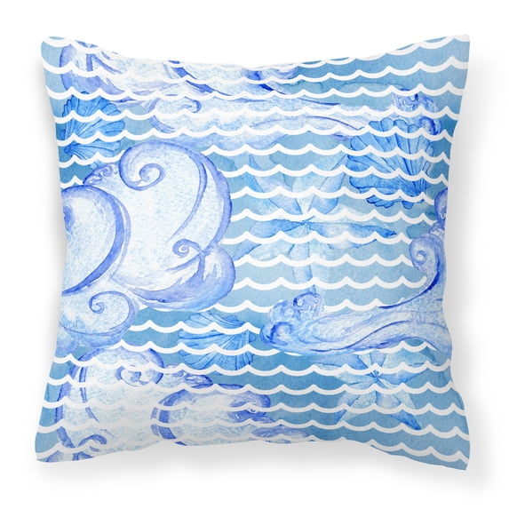 Carolines Treasures BB7530PW1818 Beach Watercolor Abstract Waves Fabric Decorative Pillow  18H x18W multicolor