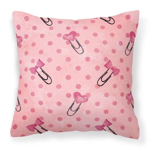 Carolines Treasures BB7543PW1818 Watercolor Paper Clips and Polkadots Pink Fabric Decorative Pillow 18H x18W multicolor