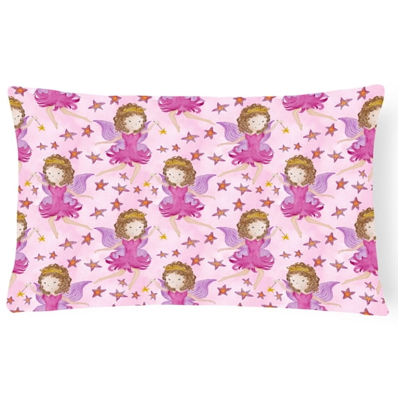 Carolines Treasures BB7547PW1216 Watercolor Fairy Princess on Pink Canvas Fabric Decorative Pillow 12H x16W multicolor