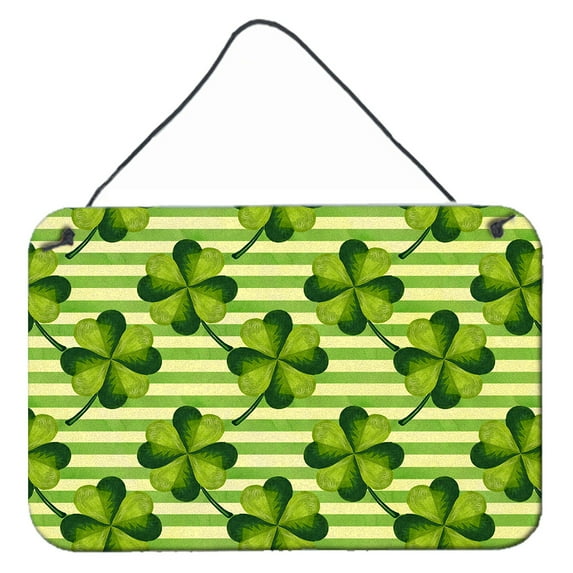 Carolines Treasures BB7557DS812 Watercolor Shamrock Stripes Wall or Door Hanging Prints 8x12 multicolor