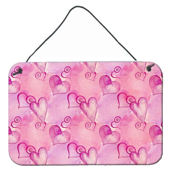 Carolines Treasures BB7564DS812 Watercolor Hot Pink Hearts Wall or Door Hanging Prints 8x12 multicolor