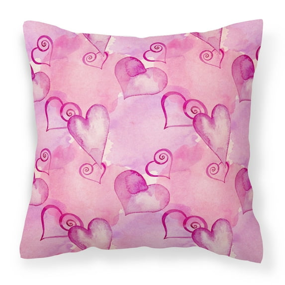 Carolines Treasures BB7564PW1414 Watercolor Hot Pink Hearts Fabric Decorative Pillow  14Hx14W multicolor