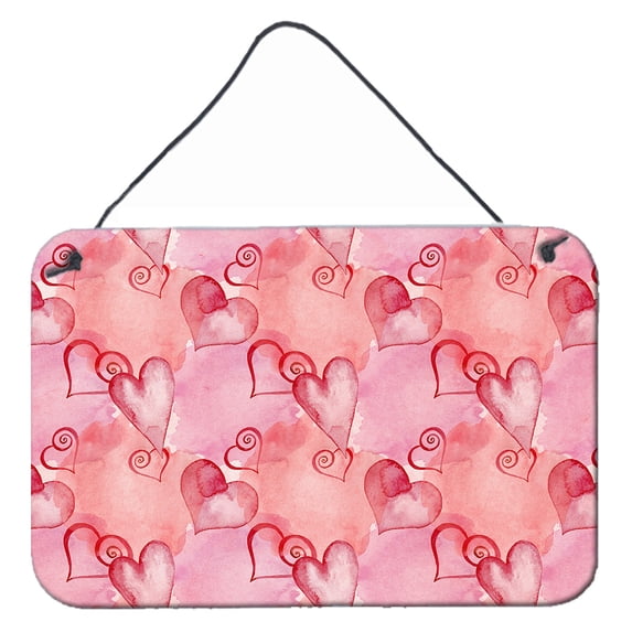 Carolines Treasures BB7565DS812 Watercolor Red Hearts Wall or Door Hanging Prints  8x12 multicolor