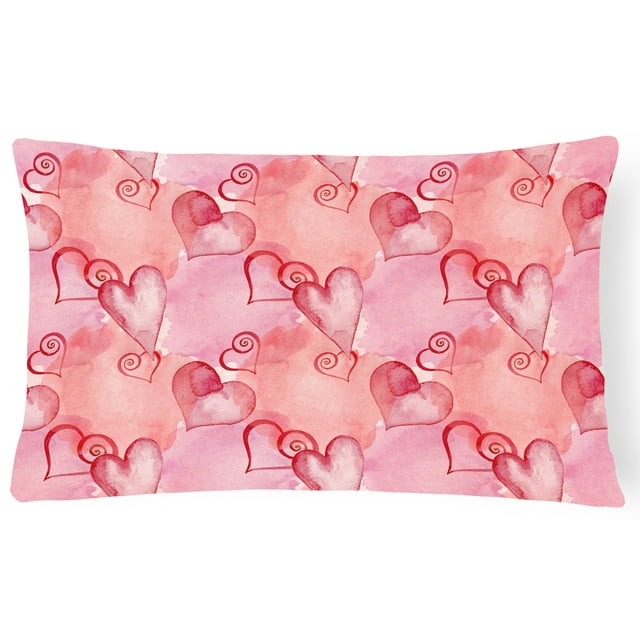 Carolines Treasures BB7565PW1216 Watercolor Red Hearts Canvas Fabric Decorative Pillow  12H x16W multicolor